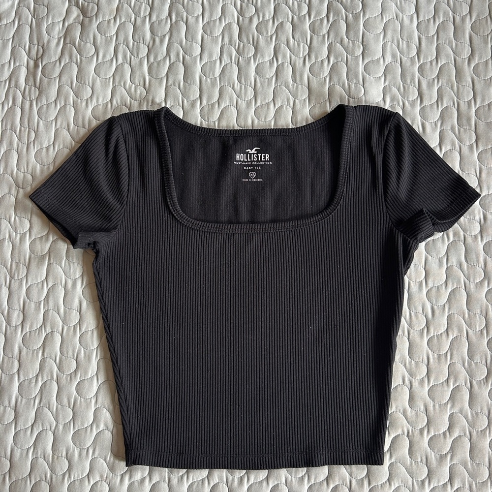 Hollister Black Fitted Ribbed Crop Top